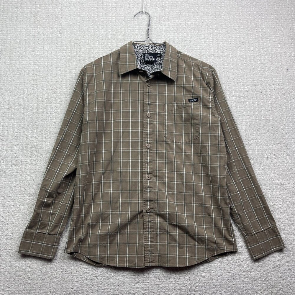 Volcom Plaid Button Up Shirt Long Sleeve Classic Fit Brown Tan Boy XL Skate Surf
